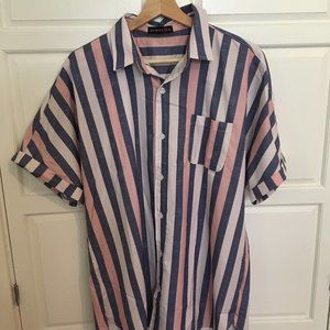 Pink and Purple Striped Short Sleeve - Mens Large